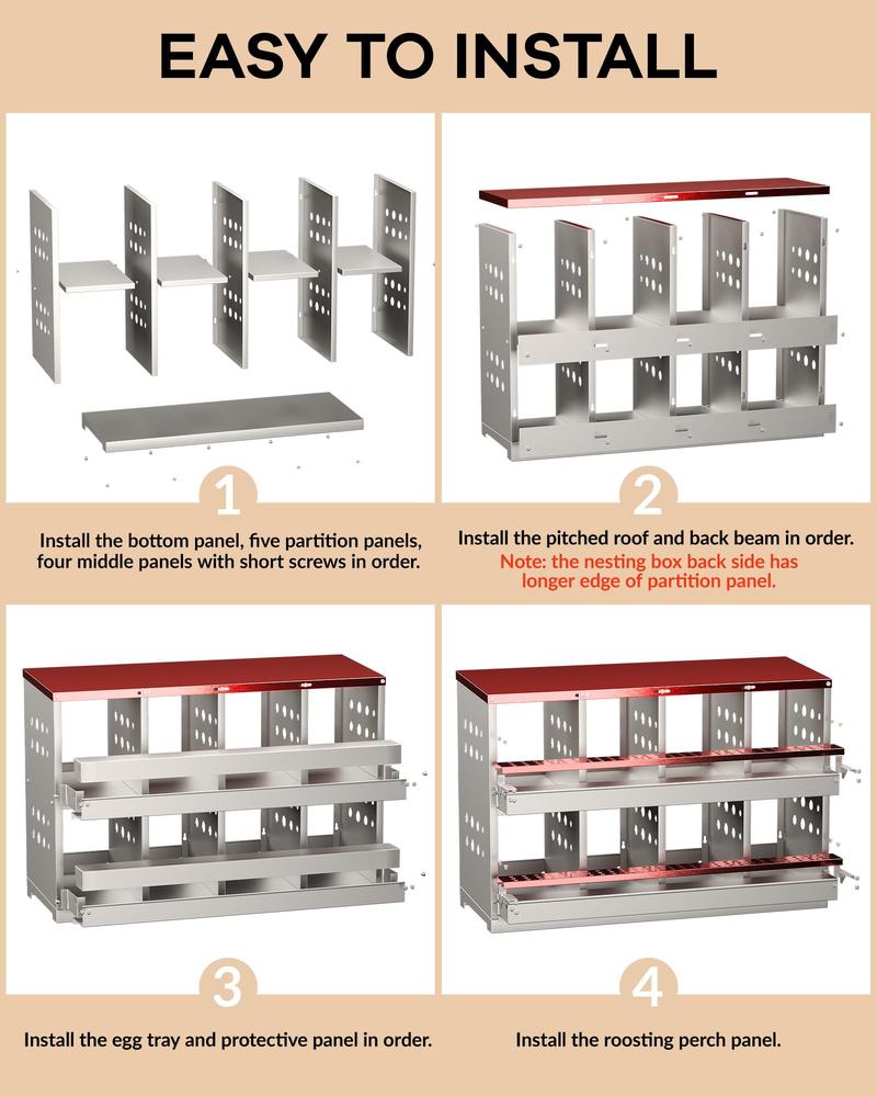 GARVEE 8-Hole Chicken Nesting Box with Metal Roll Away Automatic Egg Collection, Galvanized Steel, Waterproof, Ventilated, Wall-Mountable for Farm Use