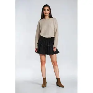 Tiered Ruffle Lace-Trim Mini Skirt