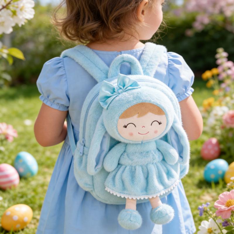 Gloveleya Easter Bunny Backpack for Toddlers - 11" Plush Doll Backpack with Detachable Rabbit Toy, Soft Stuffed Animal Bag for Girls 2-6 Years Old, Ideal Easter Basket Stuffer & Birthday Gift