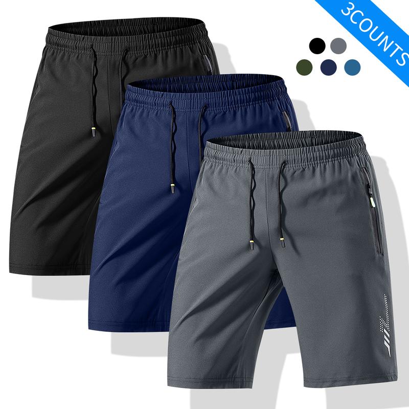 3 Piece Men's Multi-Color Drawstring Waist Shorts - Summer Loose Casual Elastic Waist with Pockets Lightweight Breathable Fabric Ideal for Daily Wear Beach & Outdoor Activities Stylish Solid Color Shorts for Men Menswear - Day
