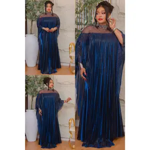 Blue Embellished Pleated Kaftan Asymmetrical Dress: Wedding Guest Attire, Mother of The Bride Outfit Graduation Cocktail Birthday Party