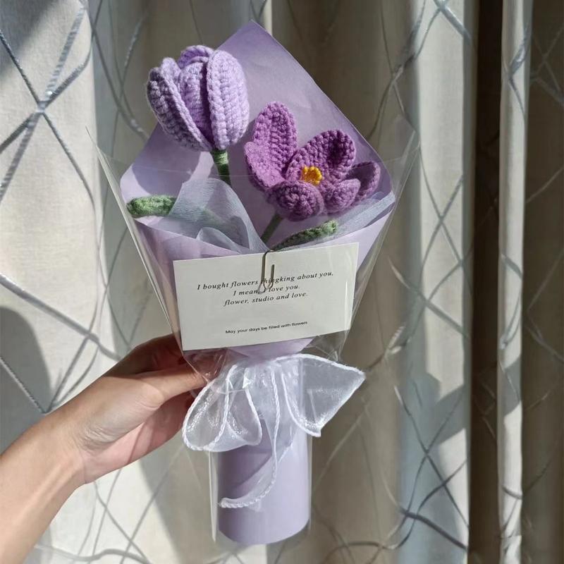 Handmade Crochet Flower Bouquet, 1 Bunch Decorative Artificial Flowers for Home Decor, Weddings, Parties & Anniversaries, Perfect Gift for Valentine’s Day, Birthday, Mother’s Day, Father’s Day & Thanksgiving