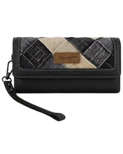 Wrangler Women's Denim Woven Tri-Fold Wristlet Wallet - Wg210-W062-Bk