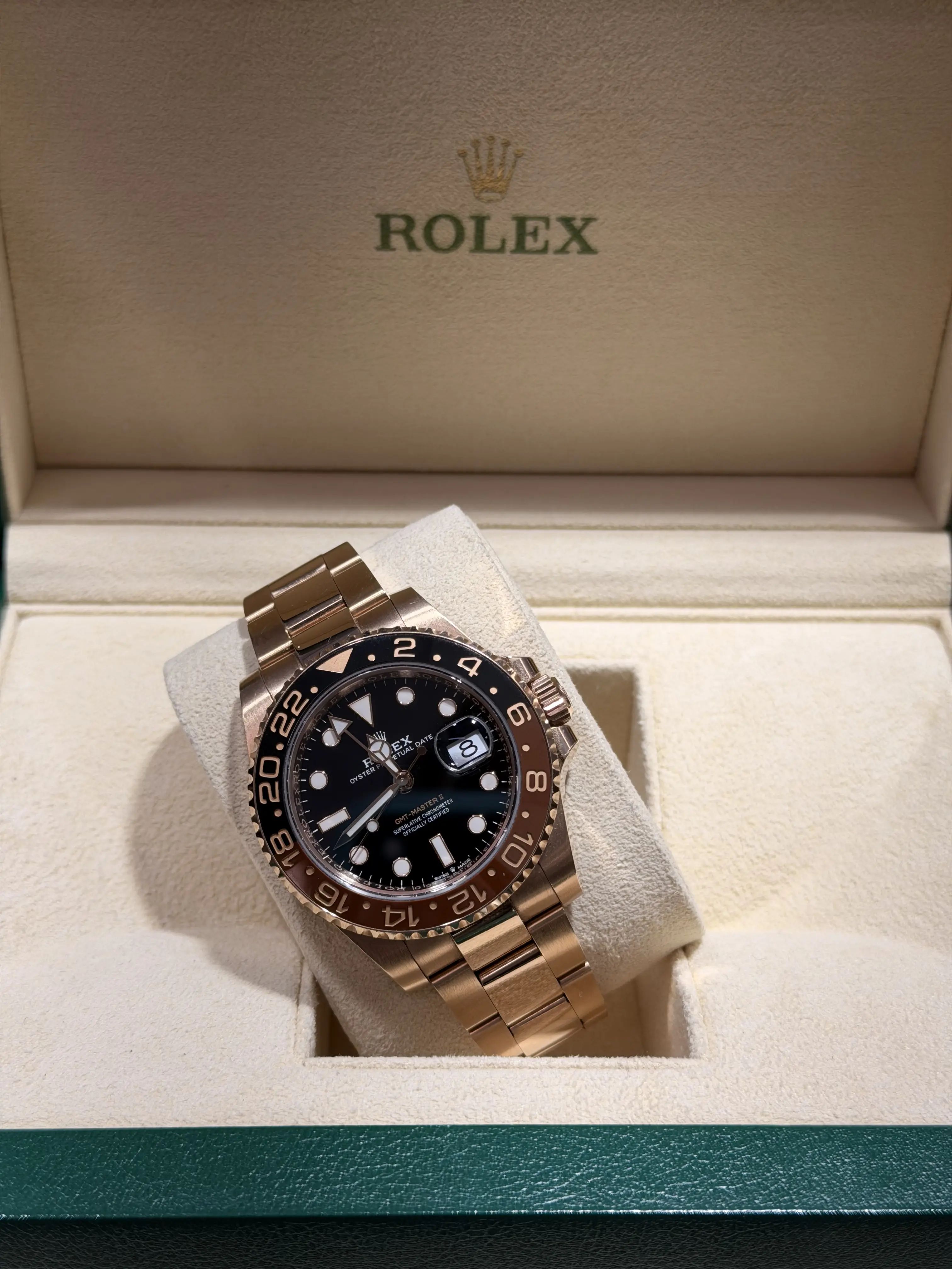 Rolex GMT Master II Rose Gold Root Beer Watch