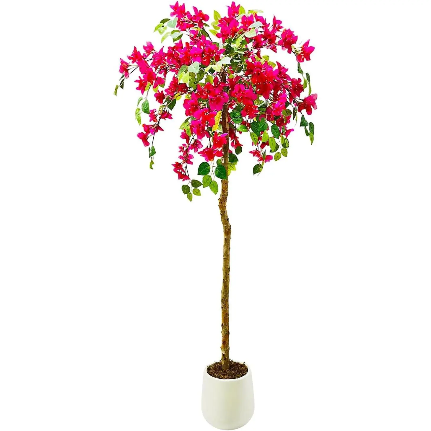 Artificial Bougainvillea Tree 120 cm, Pink Artificial Plant with White Pot, Realistic Flowers & Green Leaves, Low-Care Tree for Indoor & Outdoor Use