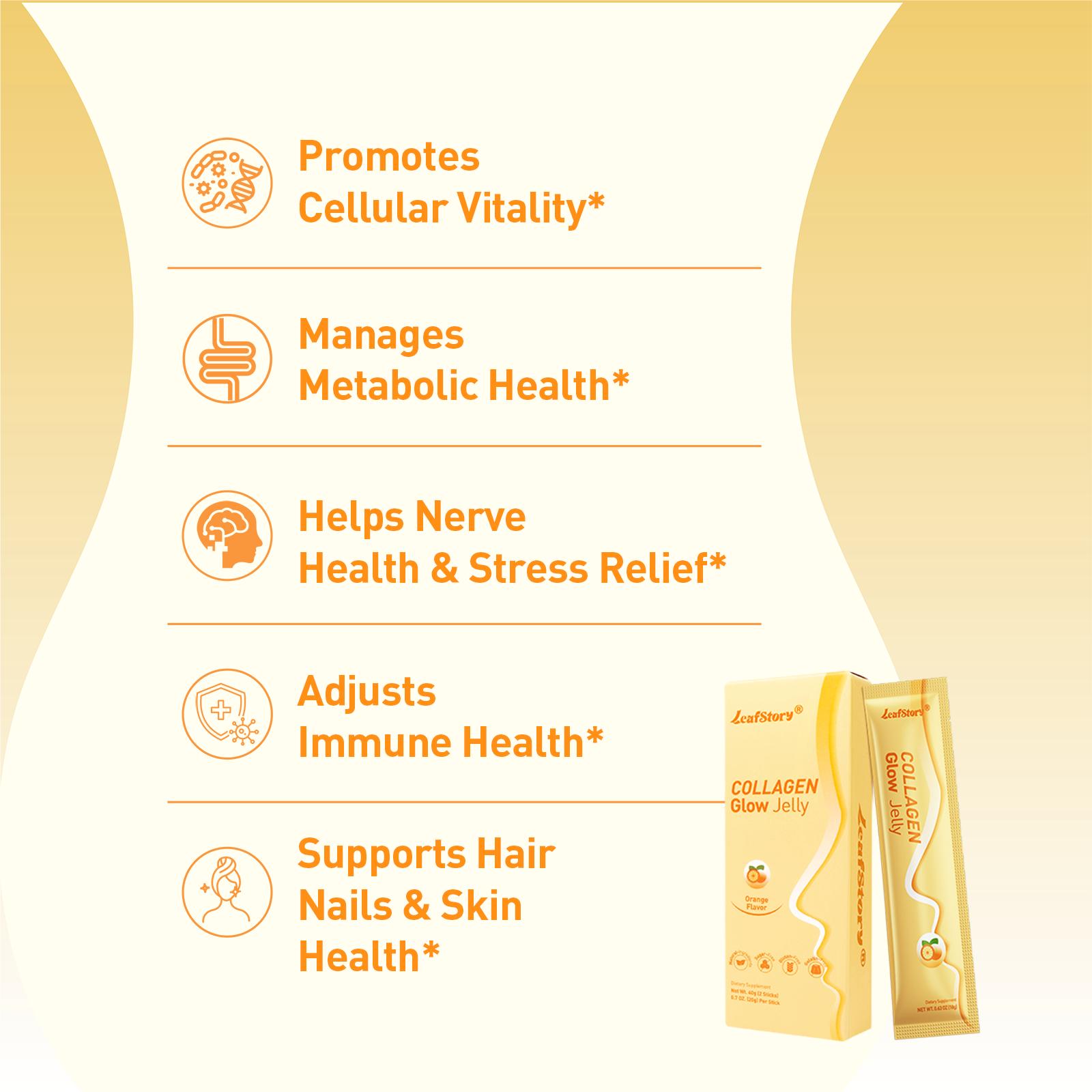 LeafStory Collagen Glow Reset Jelly (2 Sticks): Orange Flavor, Collagen, Support Skin Health & Elasticity, Support Hair & Nails, Stress Relief & Nerve Health, Sugar-Free, Gluten-Free, Non-GMO, Gelatin-Free, Natural Ingredients LeafStory Collagen Glow Reset Jelly (2 Sticks): Orange Flavor, Collagen, Support Skin Health & Elasticity, Support Hair & Nails, Stress Relief & Nerve Health, Sugar-Free, Gluten-Free, Non-GMO, Gelatin-Free, Natural Ingredients