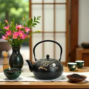 60.9oz Cast Iron Teapot, SECHUDO Teapot for Stovetop Safe Coated with Enameled Interior,Japanese Beautiful Tea Kettle with Stainless Steel Infuser for Loose Tea, Plum Blossoms and Bird Pattern