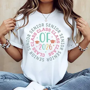 Senior Class Of 2026 Graduation T-Shirt White Round Neck Casual Tee For Senior Year Celebration And Graduation Party