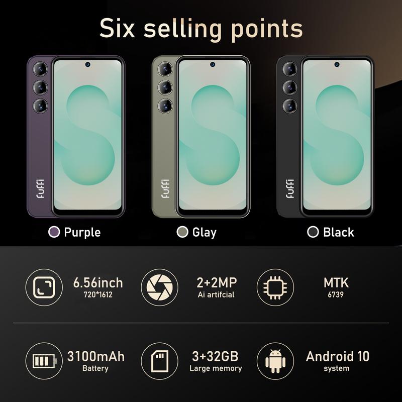 FUFFI 4G Unlocked Smartphone, 6.56-Inch Display, Android 10.0, 3+32GB RAM+Storage, 3200 mAh Battery, Dual SIM & Quad-Core Processor Fashion Phone