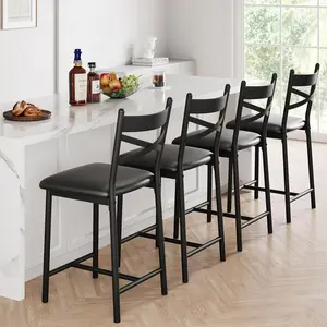 22.4 in Bar Stools, Set of 4 Bar Chairs with X-Shaped Back Thick Cushion, Counter Height Barstools for Dining Room, Kitchen, Counter,Black