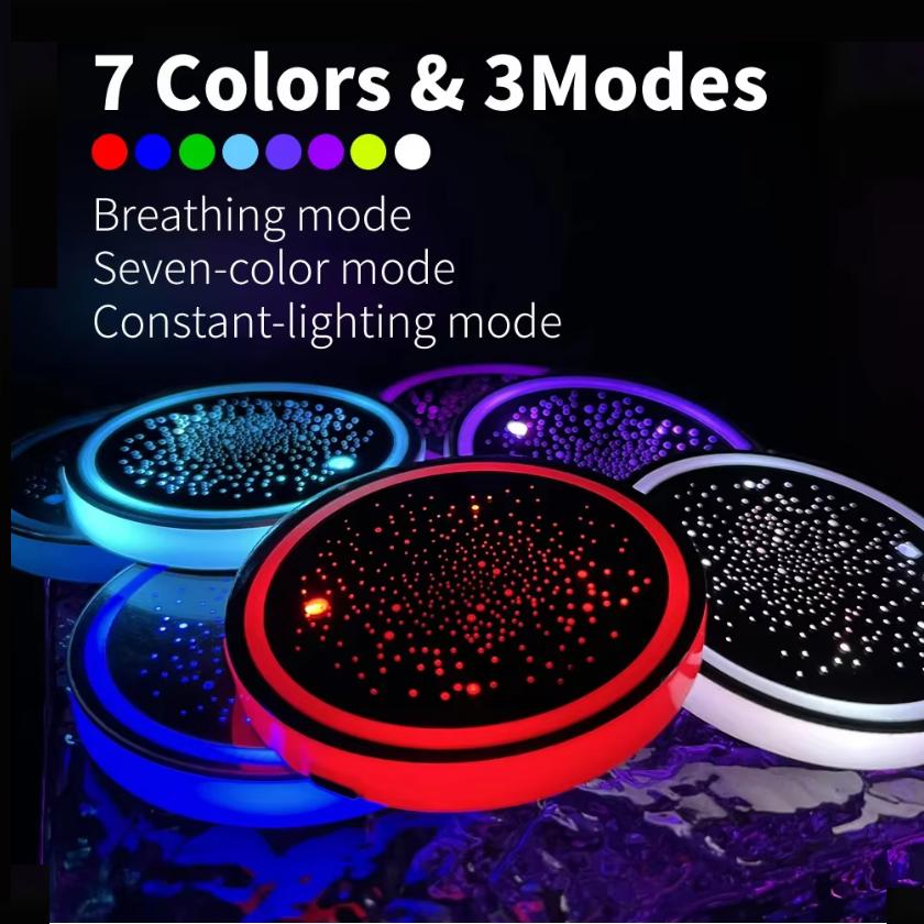 1PCS/2PCS/4PCS LED Cup Holder Lights for Car, Rechargeable 7 Color-Changing Light Up Cup Holder Insert Coasters, Car Accessories for Teens Vehicle