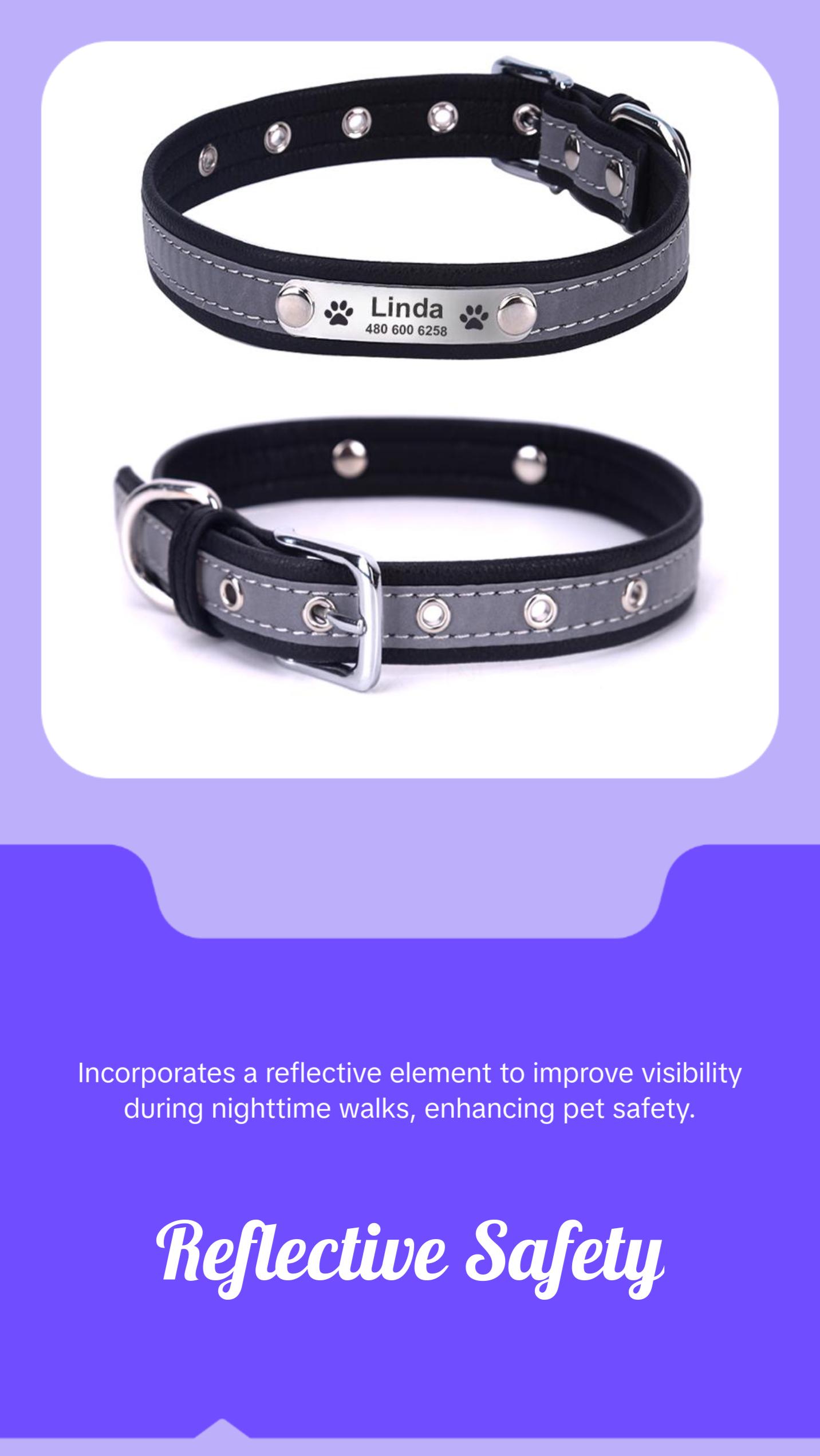 Personalized Dog Collar Leather Reflective Cat Collar Custom Engraved ID Tag Engraved For Puppy Large Dogs  Pet accessories