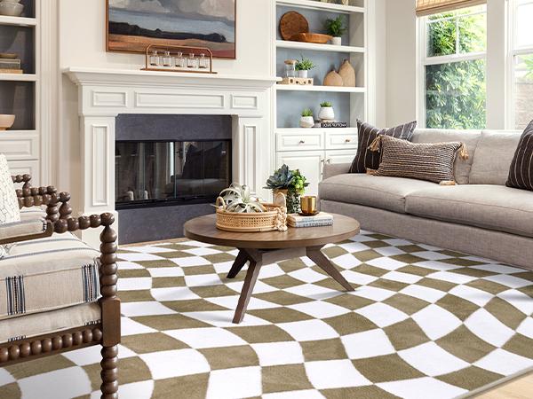 LOKHOM 8x10 Large Washable Checkered Area Rug, Non-Slip Soft Living Room Rug with Rubber Backing, Low Pile Rug Floor Carpet for Dinning Room, Bedroom LOKHOM 8x10 Large Washable Checkered Area Rug, Non-Slip Soft Living Room Rug with Rubber Backing, Low Pile Rug Floor Carpet for Dinning Room, Bedroom