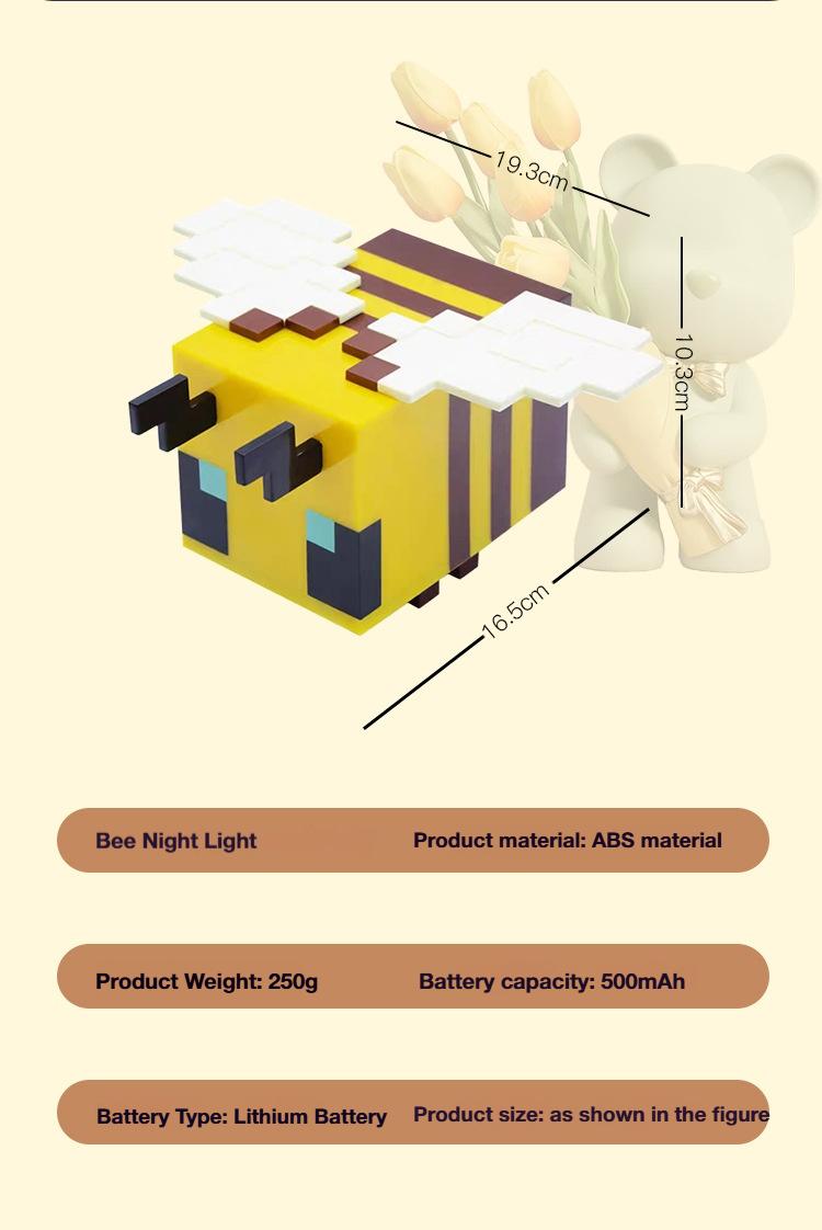 Bee Design Night Light USB Rechargeable Creative Blocks Decorative Light Novelty for Home Bedroom Gaming Room Gift for Boys Girls Unique Bee Design Nightlight