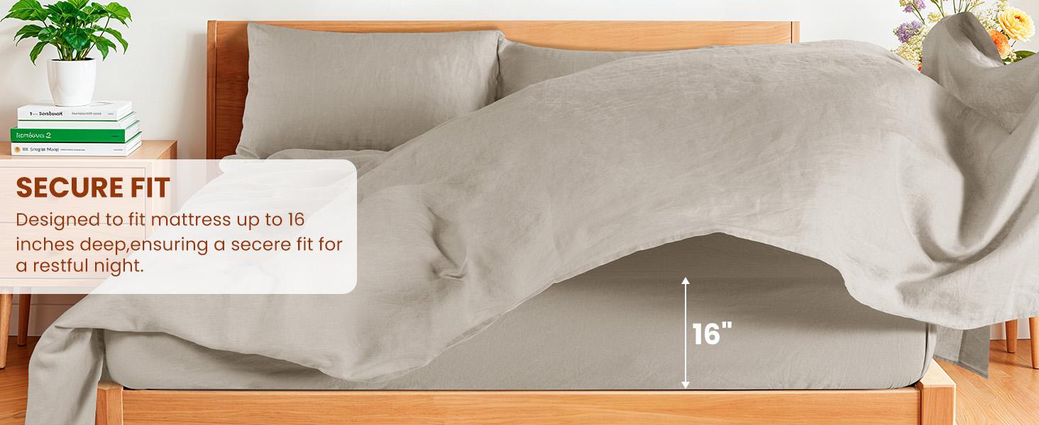 Sonoro Kate Premium Linen Cotton Sheets 4 Piece Queen Set with Rustic Texture Hotel-Level Breathable & Cooling for Ultimate Relaxing Sleep