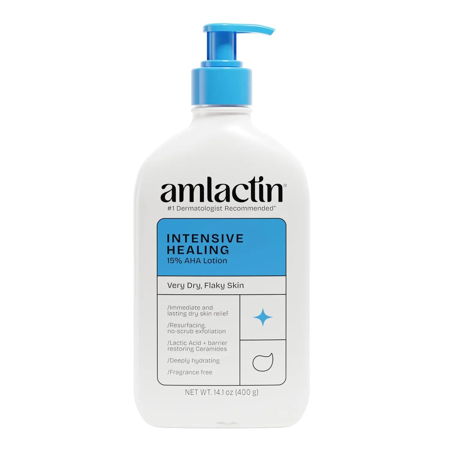 AmLactin Intensive Healing Body Lotion, 15% Lactic Acid & Ceramide 3, 14.1 oz – Exfoliating, Deeply Moisturizing Formula for Extremely Dry Skin