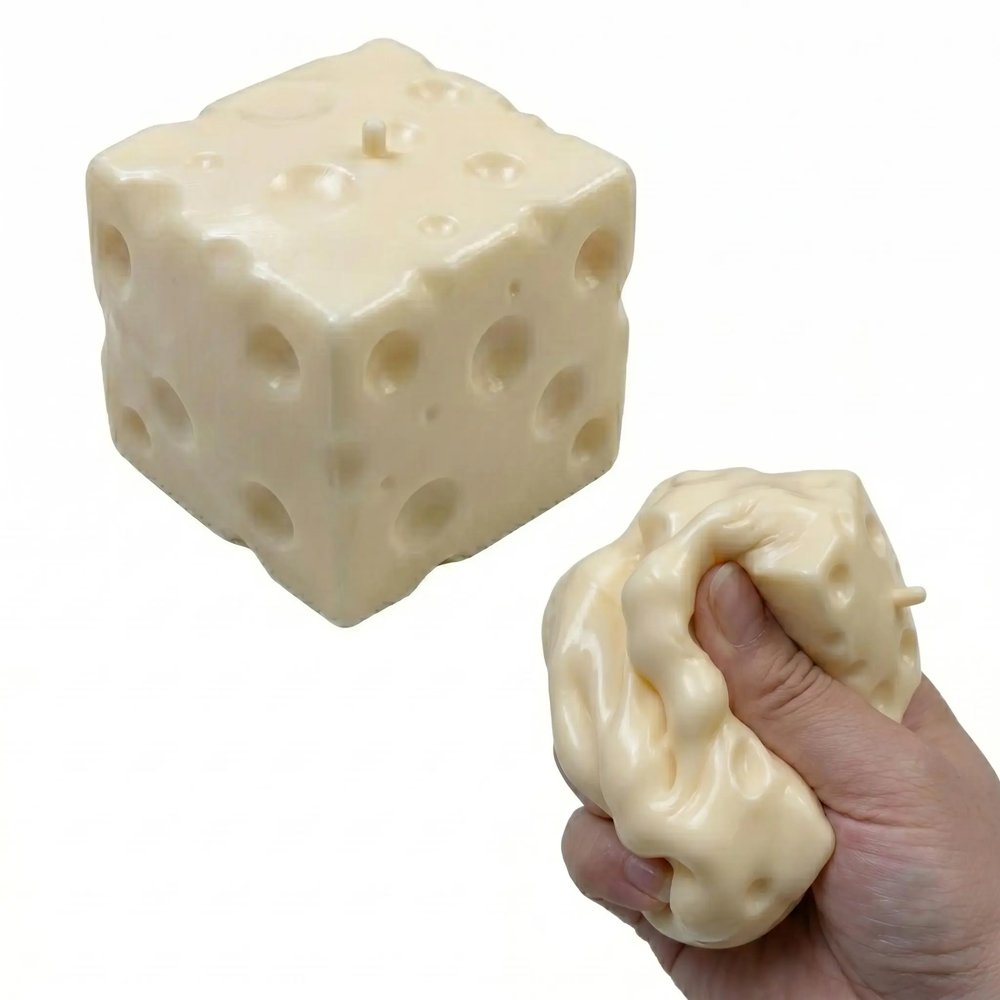 Crunchy Sound Cheese Cube Squishy Toy, Crispy ASMR Squeeze Fidget Toy, Soft Sensory Stress Relief Desk Toy, 7x7cm, 1pc