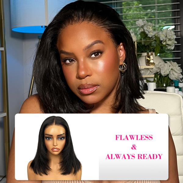 Yaki Straight Wear Go Pre-Layered Cut Bob Wig Pre Cut Glueless HD T Part Lace Front Wig Natural Black Deep Part Lace Glueless Wig #TikTokShopBacktoSchool