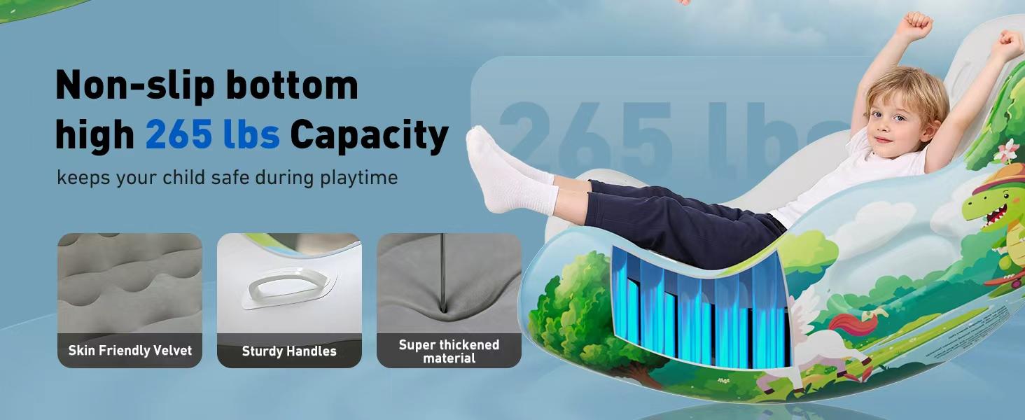 Crakrora Child-Sized Montessori Rocking Chair for 3-8 Year Old Boys, Inflatable Air Cloud Rocker Sofa with Storage, Sensory Room Supply for Autism ADHD, Premium Leak-Proof PVC, Portable Inflation, Self-Soothing Motor Skills Training Birthday Cool Gift,soh