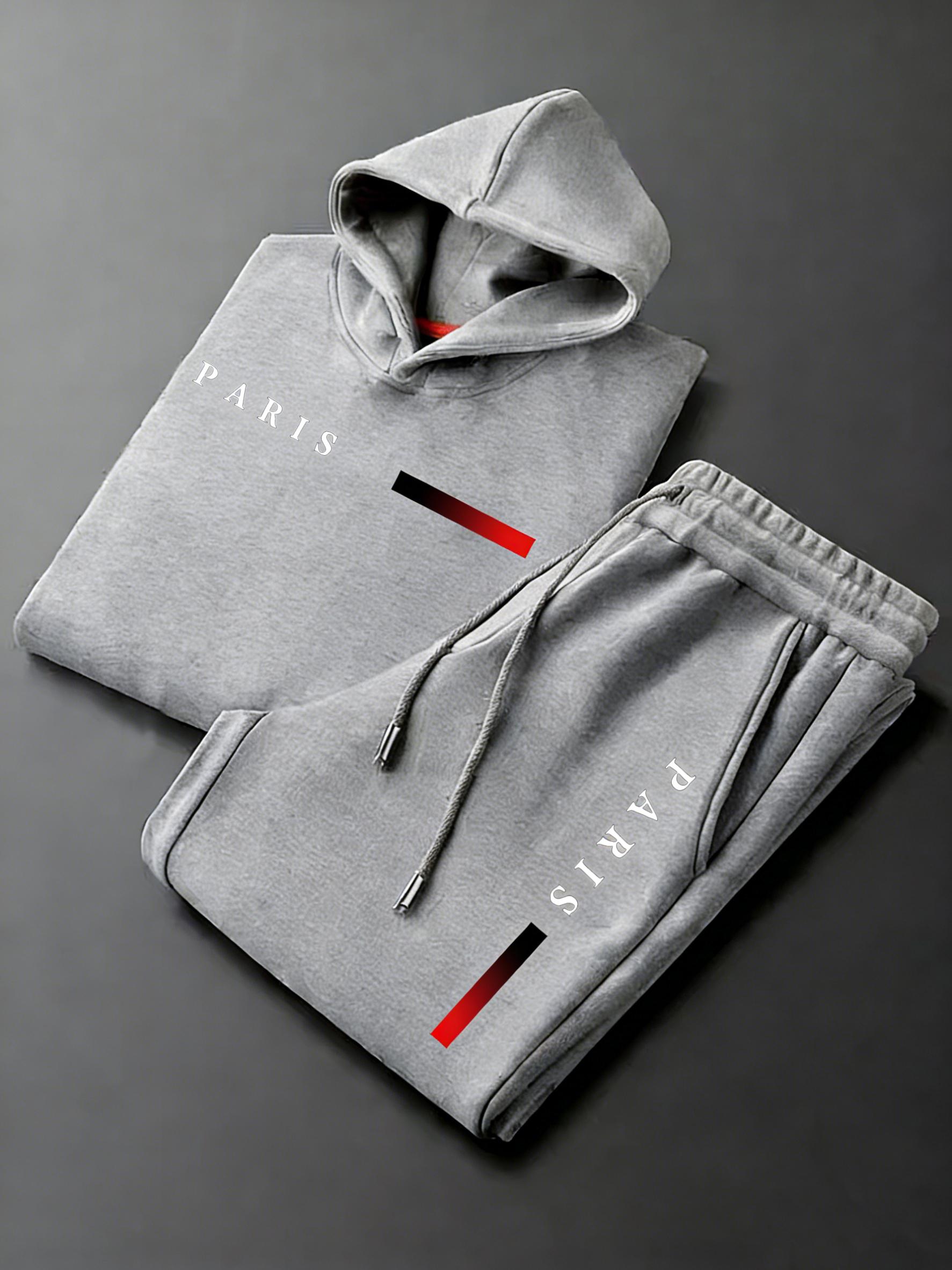 Men's Paris letter printed hoodie and drawstring sweatpants set