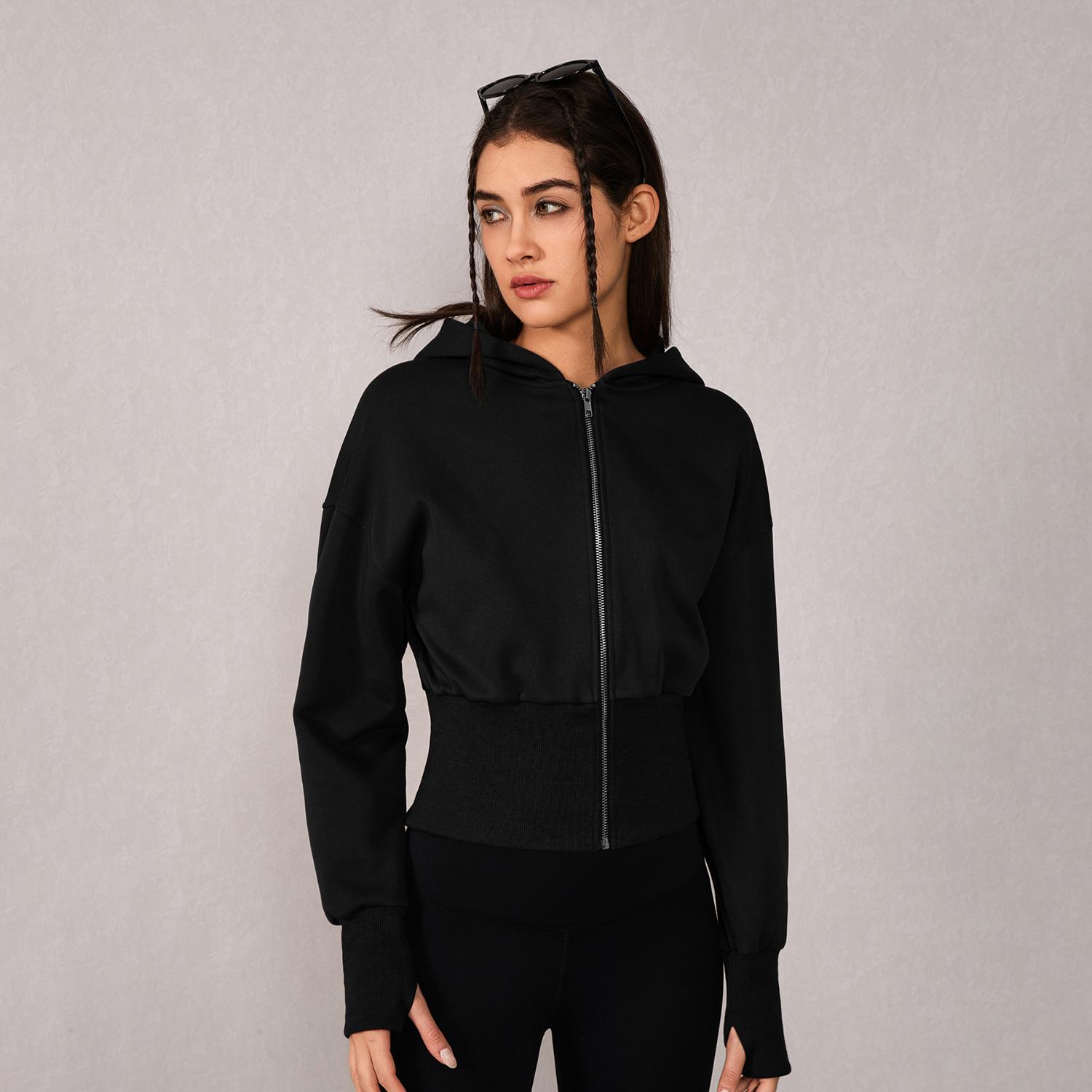 TIMEOFF Women's Cropped Hooded Zip-Up Long Sleeve Gym Jacket - Cozy Fitness Outerwear, Sportswear for Casual Daily Use, Athletic Zip-Up Jackets TIMEOFF Women's Cropped Hooded Zip-Up Long Sleeve Gym Jacket - Cozy Fitness Outerwear, Sportswear for Casual Daily Use, Athletic Zip-Up Jackets