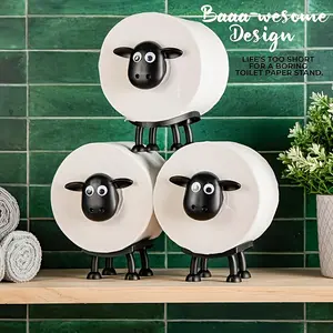 Black Cute Sheep Toilet Paper Holder – Adorable Animal-Themed Bathroom Storage Rack for Roll Holder & Decor