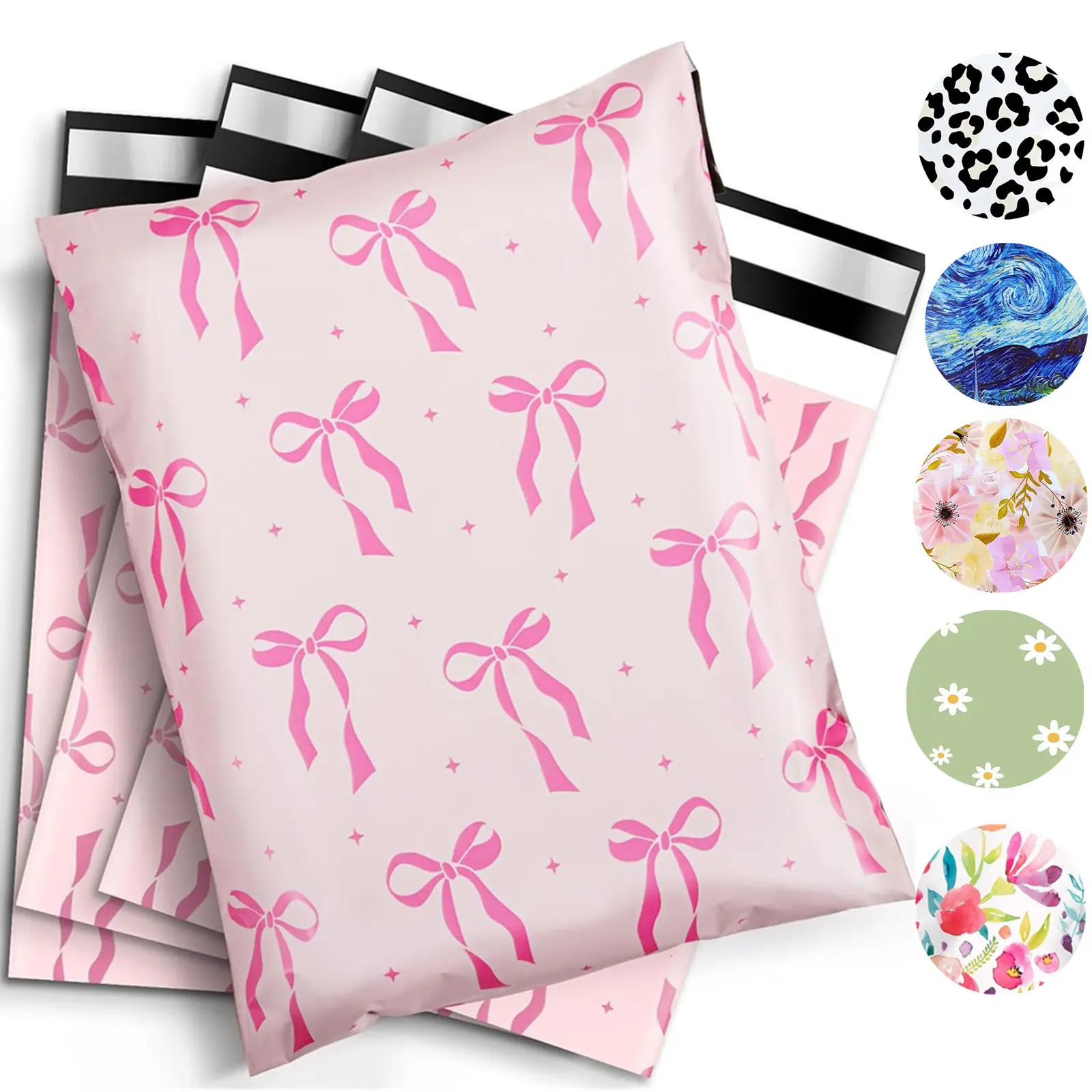 10x13 Pink Bow Poly Mailers - 100-Pack Heavy-Duty Waterproof Self-Seal Postal Bags, Office Stationery Supplies for Small Businesses, Tear-Resistant Envelopes for Wrapping Use, Stationery Office Supplies