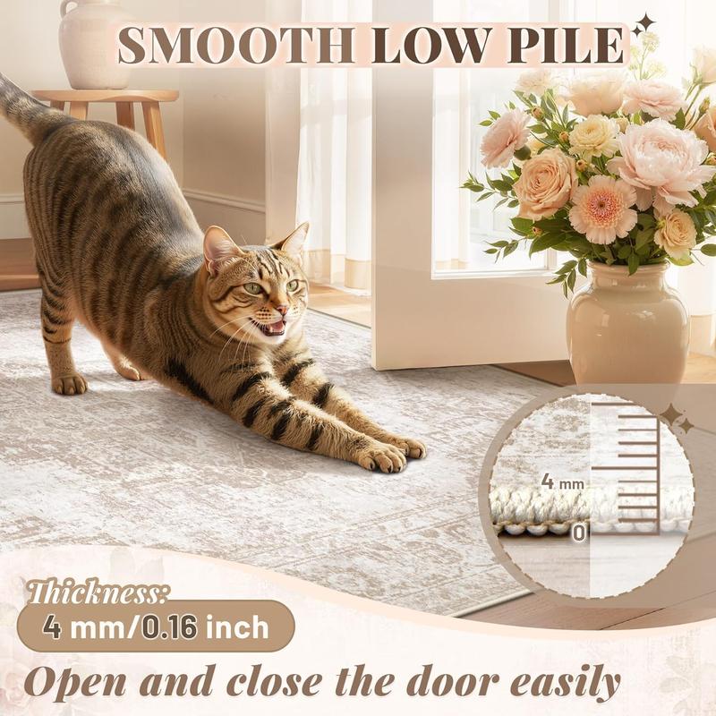 Lagre Boho Living Room Rug Soft Non-Slip Thin Carpet Indoor Floor Non-Shedding Neutral Floral Carpets for Bedroom Dining Room Farmhouse Nursery Washable Rug