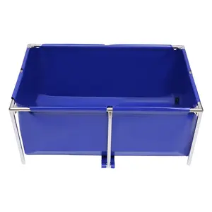 Canvas Foldable Fish Pond Aquarium Tank for Fish Shrimp Lobster Home Aquaculture Sturdy Stainless Steel Frame Portable Design 120x80x50cm with Drain Valve