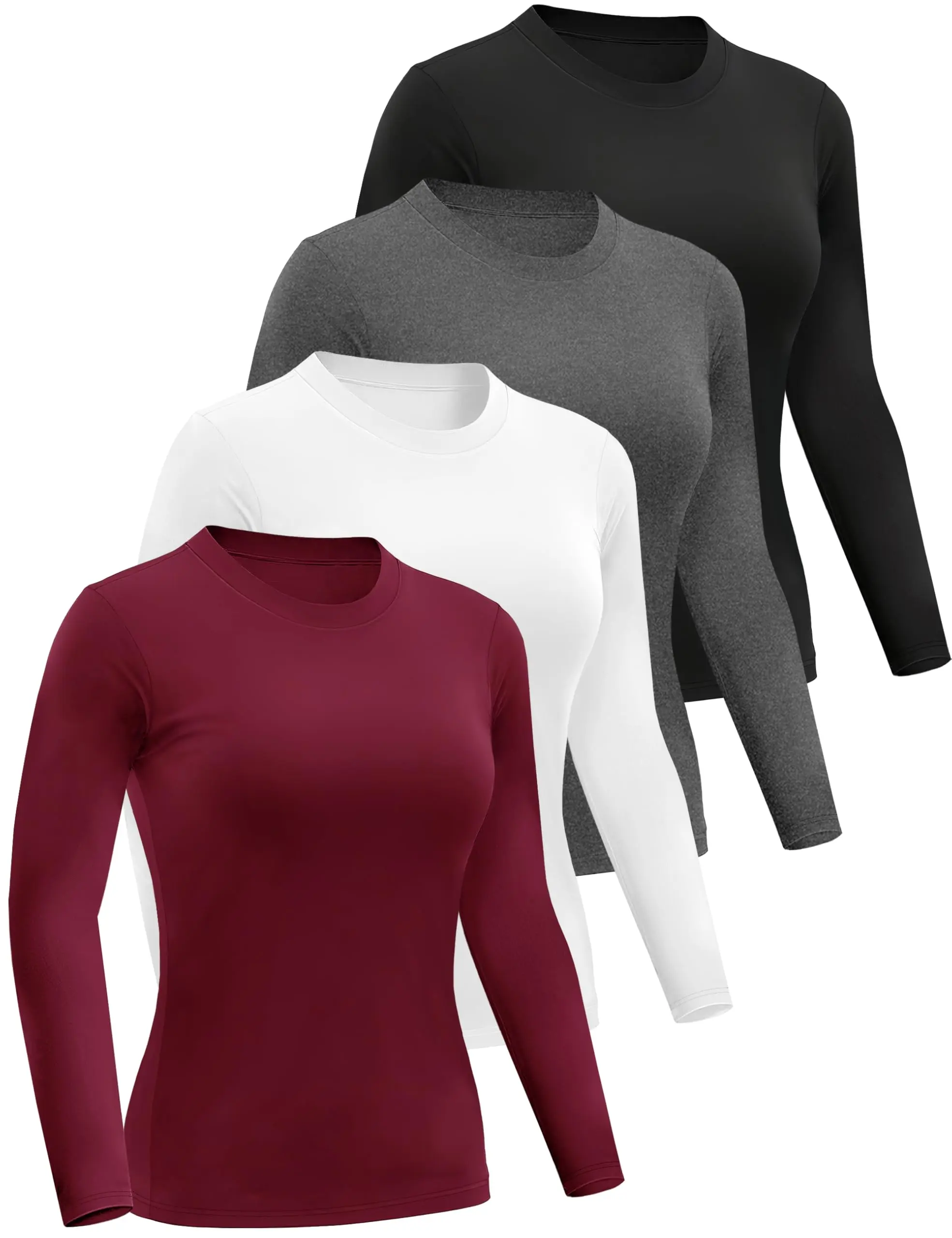 Maternity Shirts 4-Pack, Long Sleeve Crew Neck Slim Cut Compression Active Tops for Prenatal Fitness & Casual Wear, Prenatal Maternity Clothing, Compression Shirt, Pregnancy, Tops Set, Casual Party, Compression Shirts