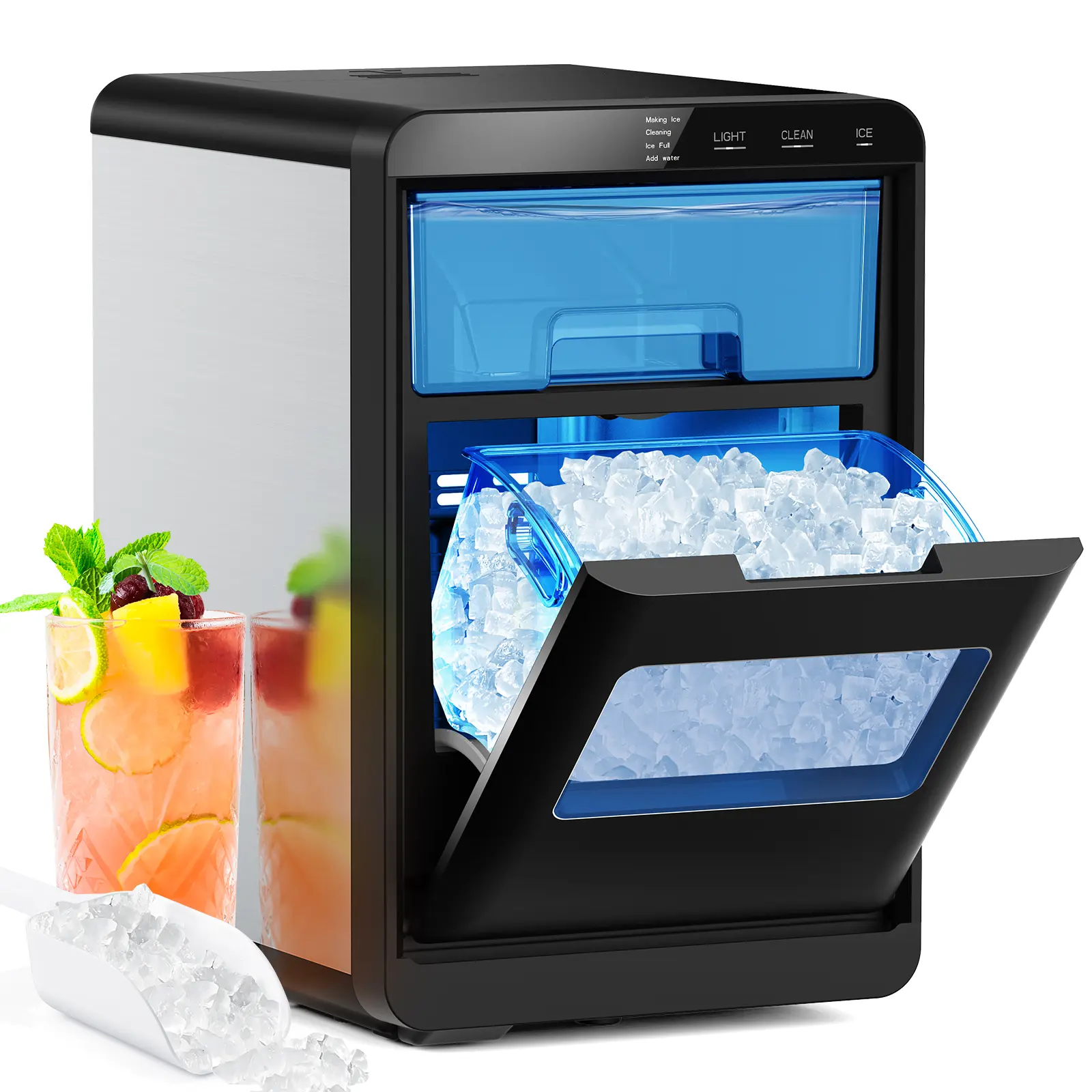 COWSAR Chewable Crunchable Countertop Nugget Ice Maker, Self-Cleaning, Scoop Included, 45 lbs in 24 Hours, Sonic Countertop Ice Machine for  Party/Kitchen/Office, Black