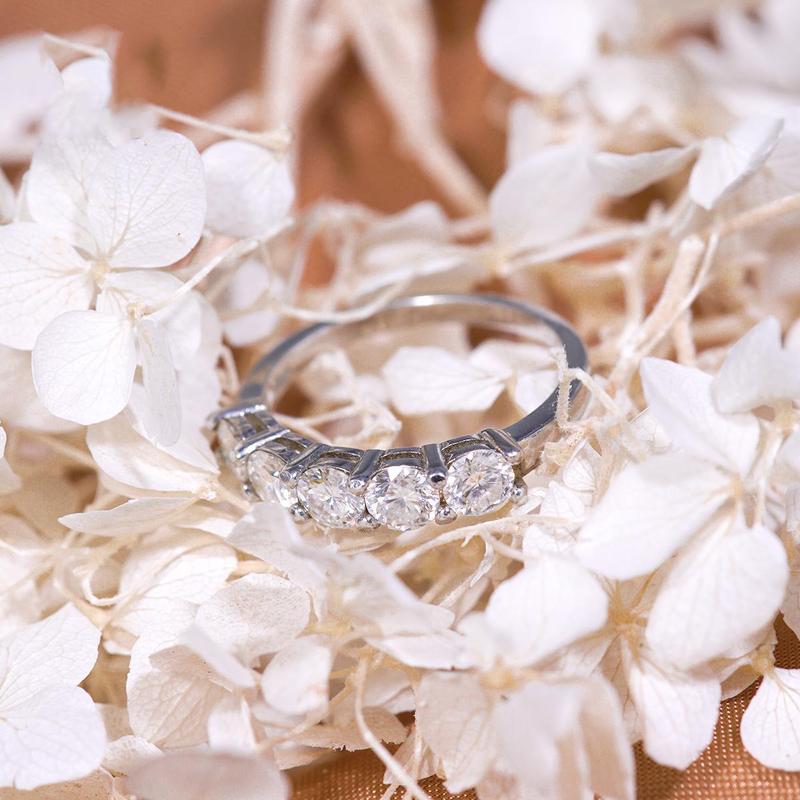 Delzzad 1.5ct Half Eternity Stacking Band D Color VVS Round Synthetic Moissanite Ring Band S925 Christmas Gift