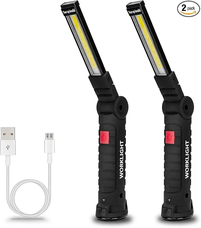 2-Pack USB Rechargeable LED Work Light - Magnetic Base, 5 Modes, 360° Rotation, Bright LED Camping Flashlight for Outdoor BBQ, Garage, Men’s Gifts, Usb Rechargeable Flashlight