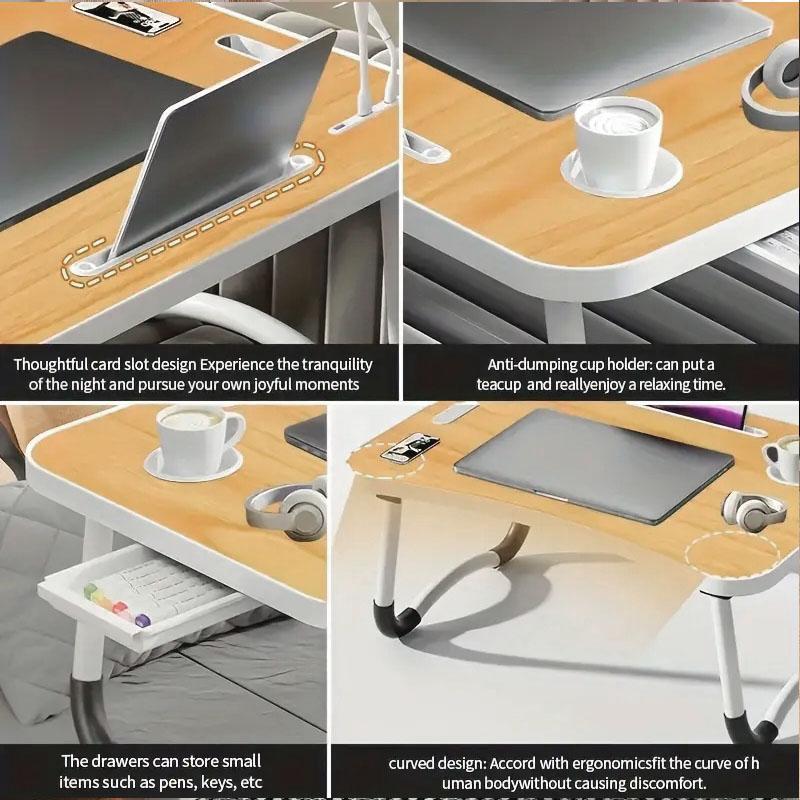 Lap Desk Bed Tray Table, Adjustable Laptop Stand for Bed with USB/ Light/ Fan/ Drawer, Portable Laptop Desk Table for Bed/ Couch/ Sofa/ Reading/ Writing, Bed Trays for Eating And Laptops