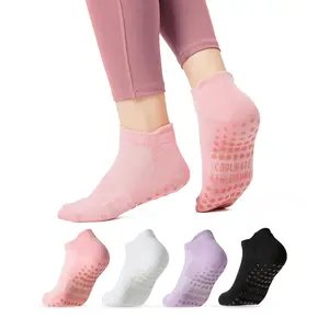 4 Pairs CoolMate Pilates Socks with Grips for Women, Yoga Socks, Crew Non Slip Women for Barre, Pilates Gifts (Black/White/Light Purple/Pink)