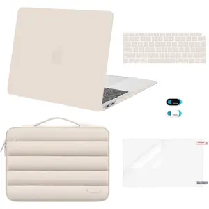MOSISO Compatible with MacBook Air 13 inch Case 2022 2021 2020 2019 2018 Release A2337 M1 A2179 A1932, Plastic Hard Case&Puffy Sleeve Bag&Keyboard Skin&Webcam Cover&Screen Protector