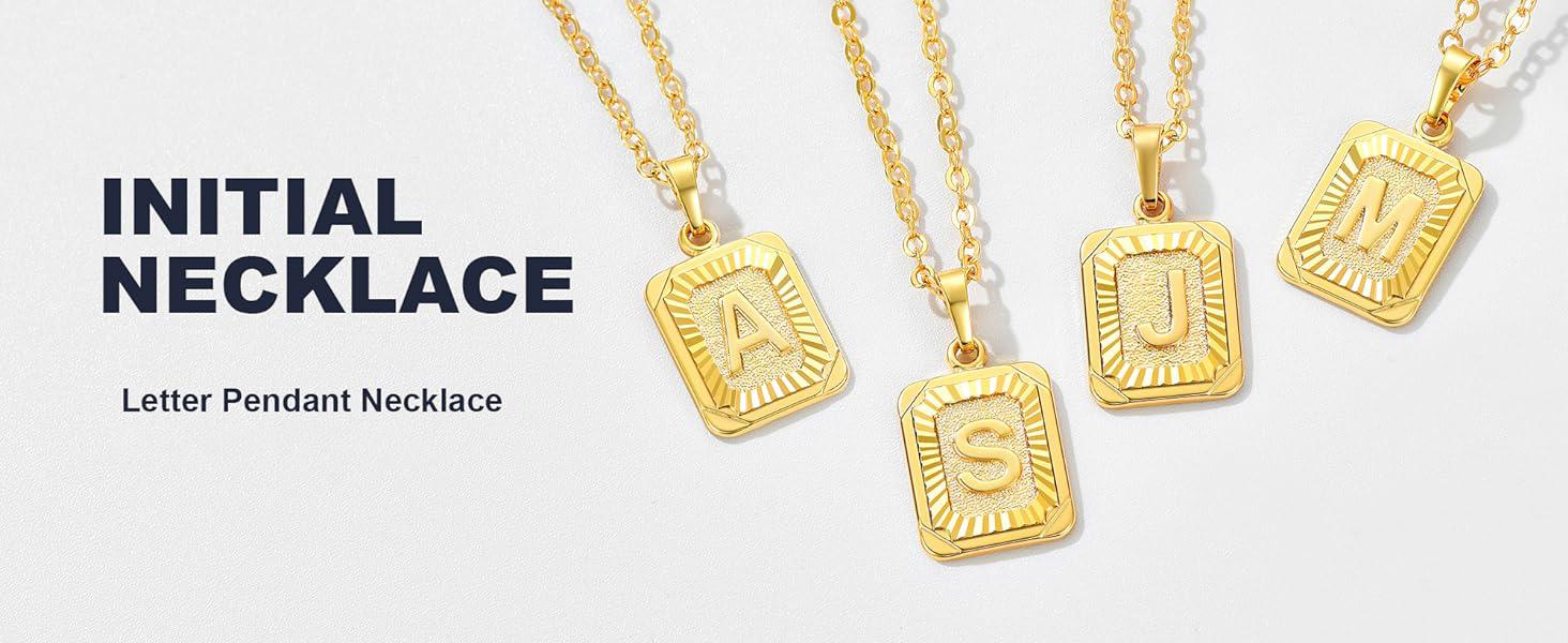 Men's and women's 26 letter necklace, square initials stainless steel necklace