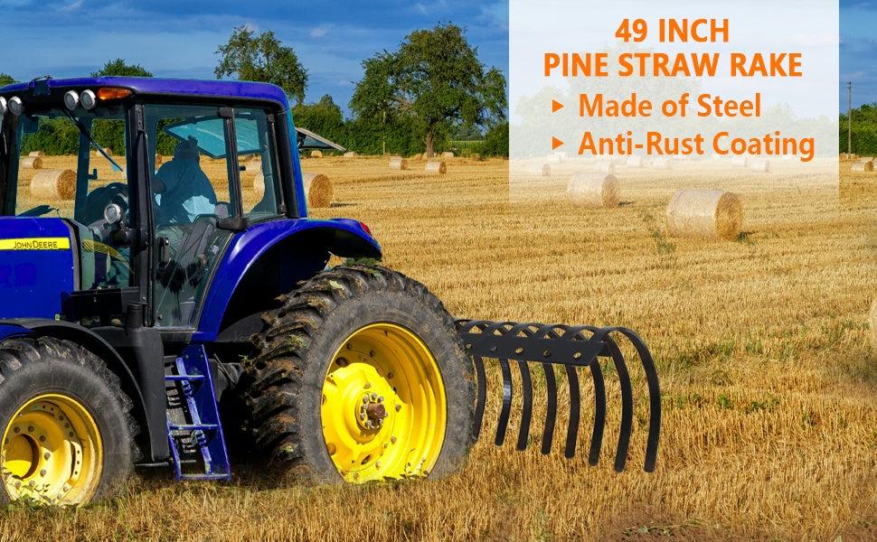 GARVEE 49 Inch GARVEE Pine Straw Rake with 17 Tines - Ideal Landscaping Tool for Lawn Tractors and ATV/UTV, Compatible with 2-Inch Receiver for Efficient Yard Maintenance and Raking Tasks.
