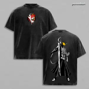 Retro Vintage Limited IchiGo - Bleach Anime Double Printed Washed Tee Unisex Oversize Anime Manga Acid Washed Lightweight Cotton T-Shirt, Hoodies & Sweater Wash Gift For Anime Fan, Anime Lover
