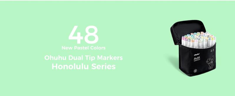 Ohuhu Honolulu Brush Markers: 48 Pastel Colors Double Tipped Art Marker for Artist Coloring Illustrations-Brush&Chisel/Fine -Refillable Ink-Blossoming