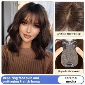 Full clip-in hairpiece for women, adds volume on top, covers gray hair, can part freely, natural hairline, real hair bangs hair topper Surrounding Design Large Area Real Skin Color Scalp tiktokshopspringglowup, Human Hair Extensions Hair Weft Extensions