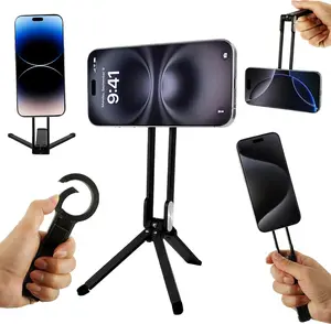 Aluminum Body Magnetic Phone Tripod Stand, 360 Universal Tripod, Magnetic Ring Included for Android, Strong Magnetic Travel Phone Tripod, Foldable Adjustable Design for Desk, Live Streaming, Vlogging