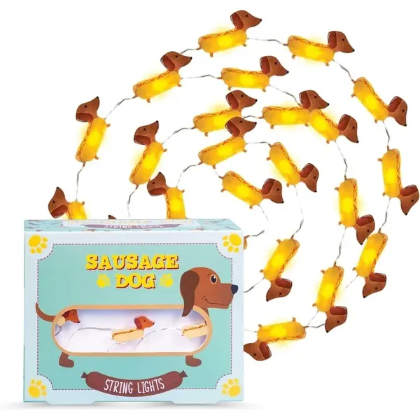 Sausage Dog LED String Lights – 20 Mini Dachshund Lights on 6.5 Feet Copper Wire, Battery Operated. Warm White Fairy Lights for Bedroom, Party, Garden & Pet Lover Home Décor