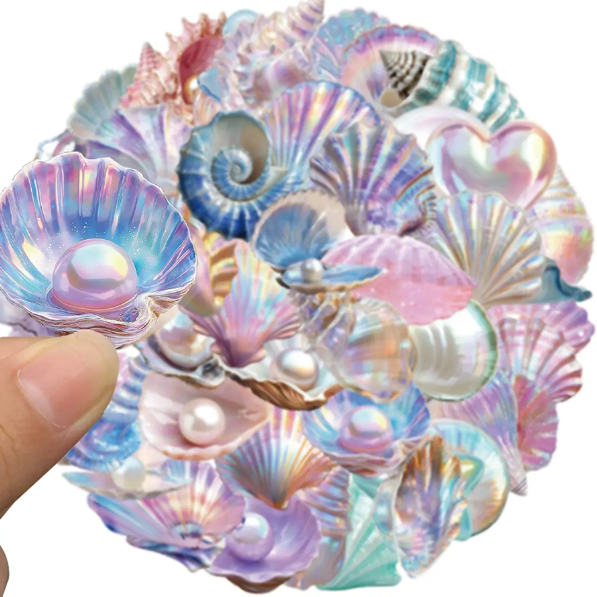 50pcs Transparent Pearl Stickers, Seashell Design for Scrapbooking, Water Bottles & Laptops, Waterproof Decorative Stickers for Women & Crafts, Art, Sticker Packs