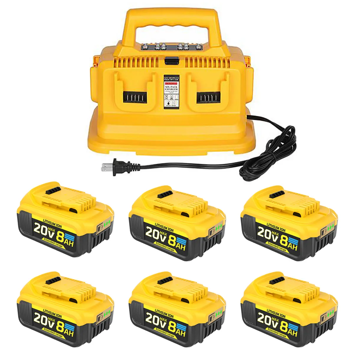 【DealsForYouDays】JYJZPB Replacement for DeWalt 20V MAX Battery Charger, Simultaneously Charging 6-Ports Multi-Charger Station Compatible with De-Walt 20Volt/60Volt Flex Volt Batteries DCB207 DCB206 DCB205 DCB204 DCB203 DCB201 DCB606 DCB609 DCB612