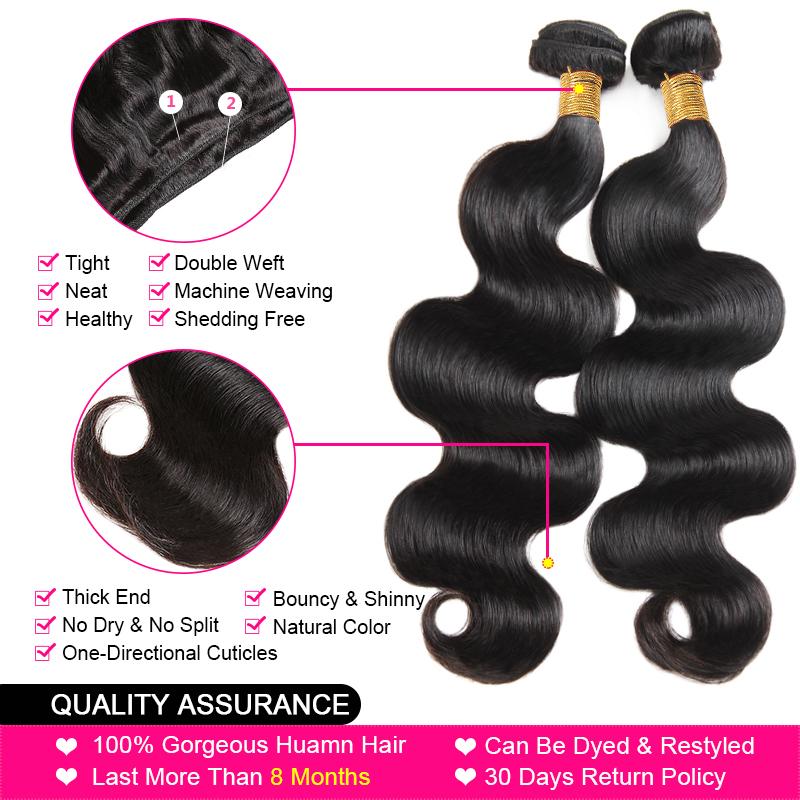 Body Wave Human Hair Quick Weave Bundles with 2x6 Closure 30inch Straight Sew In Hair Extensions Brazilian Hair Bundles 3 Bundles with 4x4 Closure