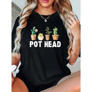 100% Cotton Unisex Funny “Pot Head” Gardener Succulent T-Shirt – Casual Fashion Top