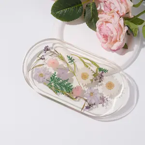 Pressed Flower Jewelry Tray,Jewelry/Soap Dish,Floral Rolling Tray,White Purple Flower,Wedding,Bathroom Decor,Spring Gifts