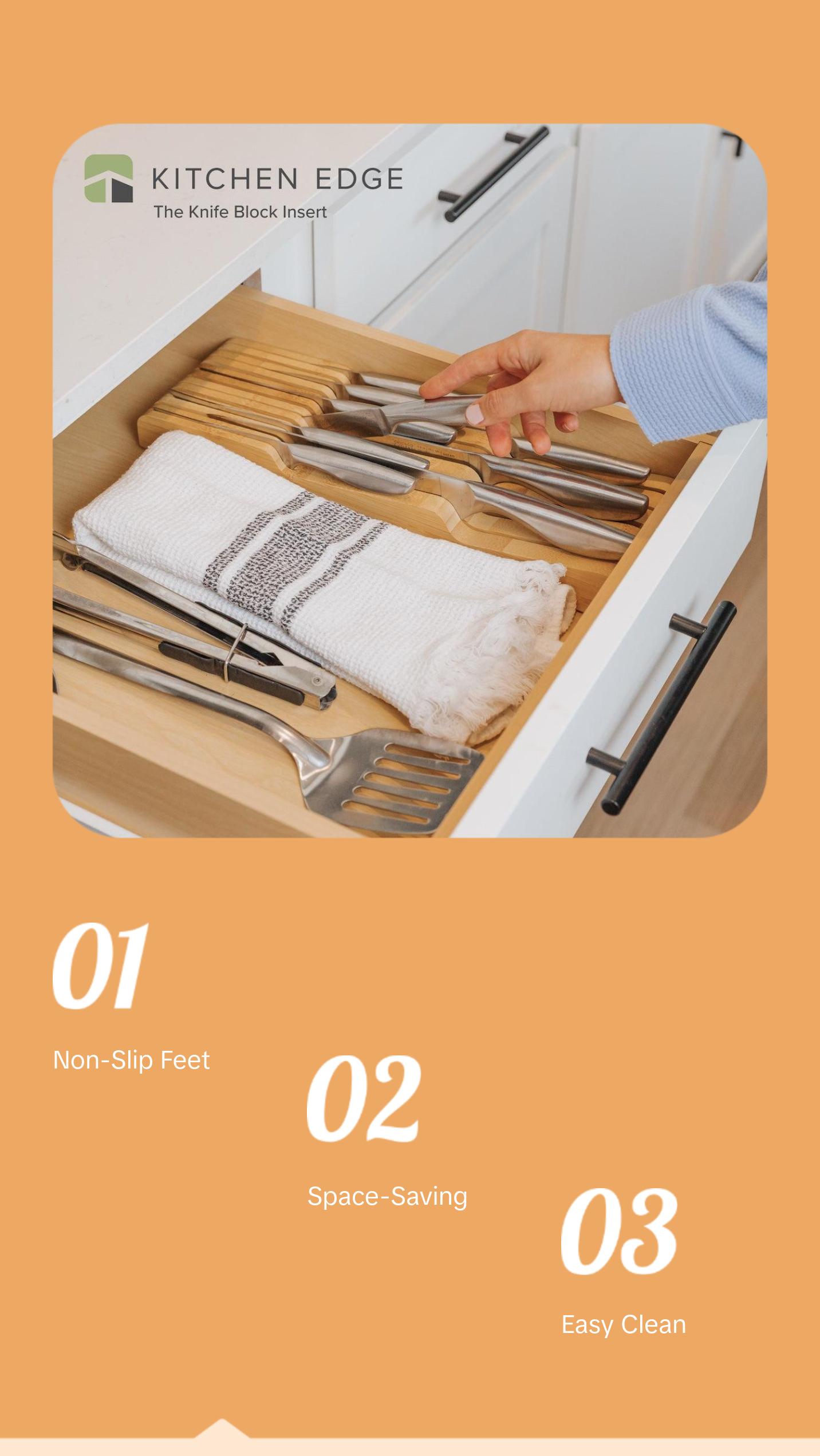 Knife Block Drawer Organizer - Natural Bamboo