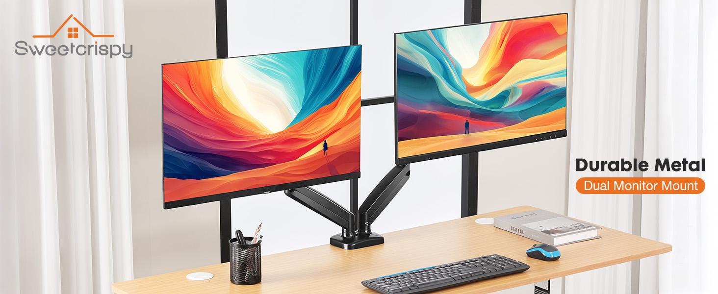 Sweet Furniture F Monitor Stand - Adjustable Desk Mount Arm for 15 - 27  Inch Monitors, Heavy Duty Screen Mount with Gas Spring, Clamp & Grommet Base